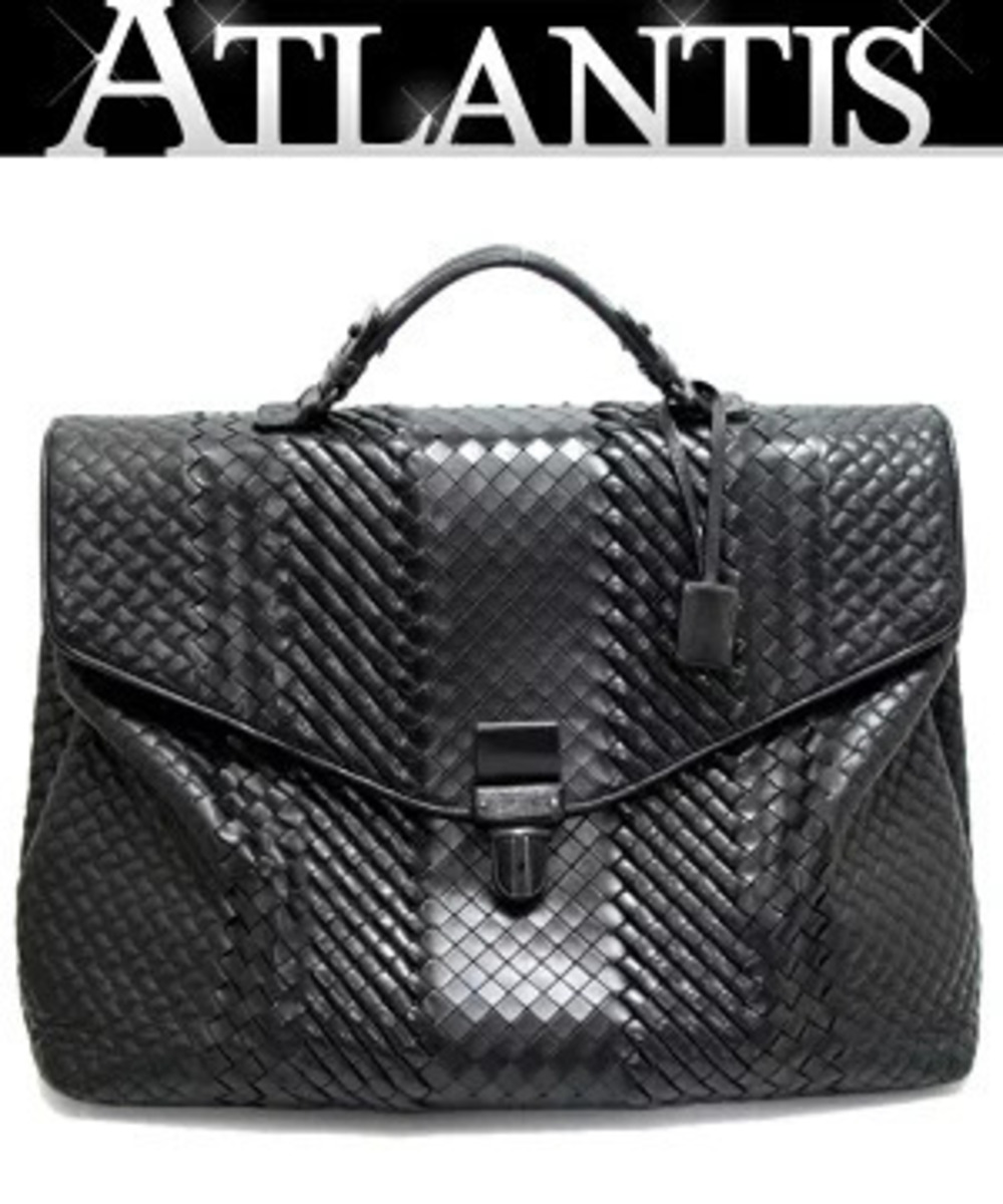 Bottega Veneta Business Bag Intrecciato Briefcase Leather Black